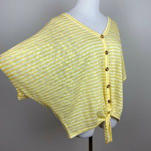 A.N.A Top Women XL Yellow White Tie Hem Stripe Dolman Lightweight Knit Button Up